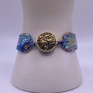 Snap Jewelry Boho Bangle Retro Bracelet w/18mm Brass colored heart Snap! NWT